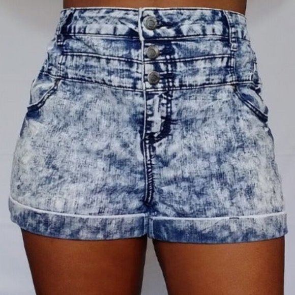 Hot Kiss Acid Washed Jean Shorts - Picture 1 of 2